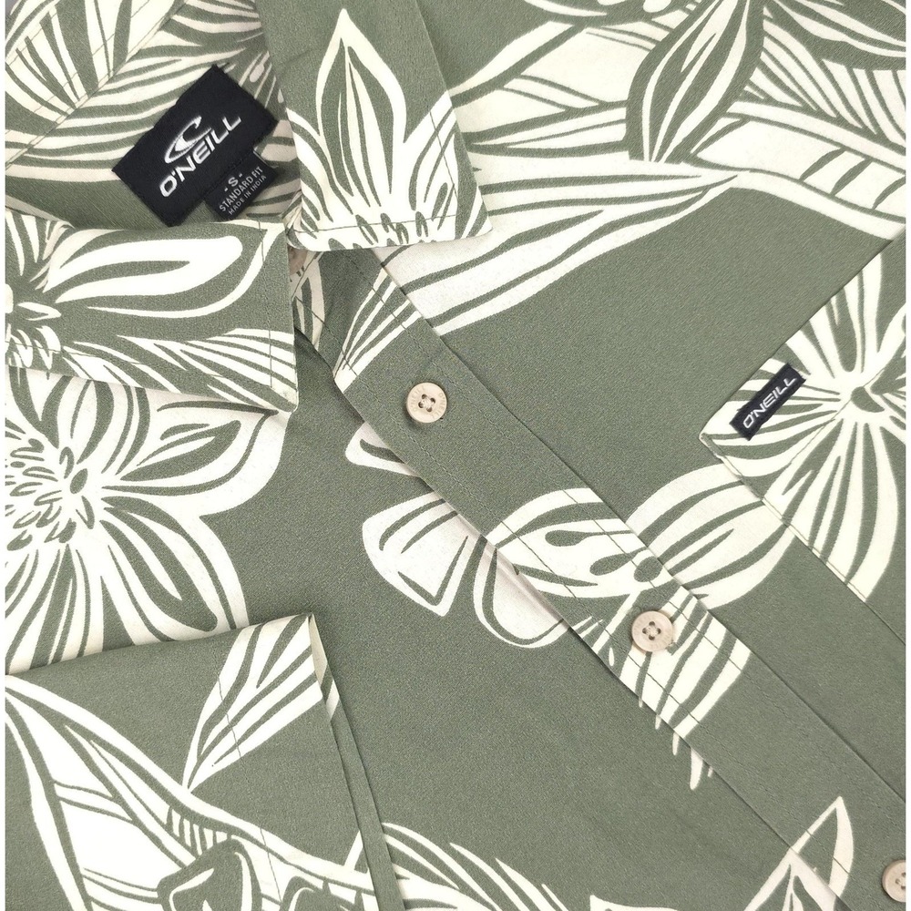 O'Neill Shirt Mens Small Green Floral Hawaiian Short Sleeve Seaside Button Aloha